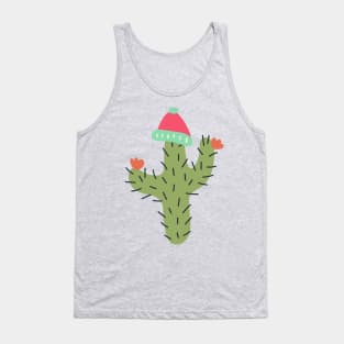 Winter Cactus Wearing Beanie Hat Tank Top